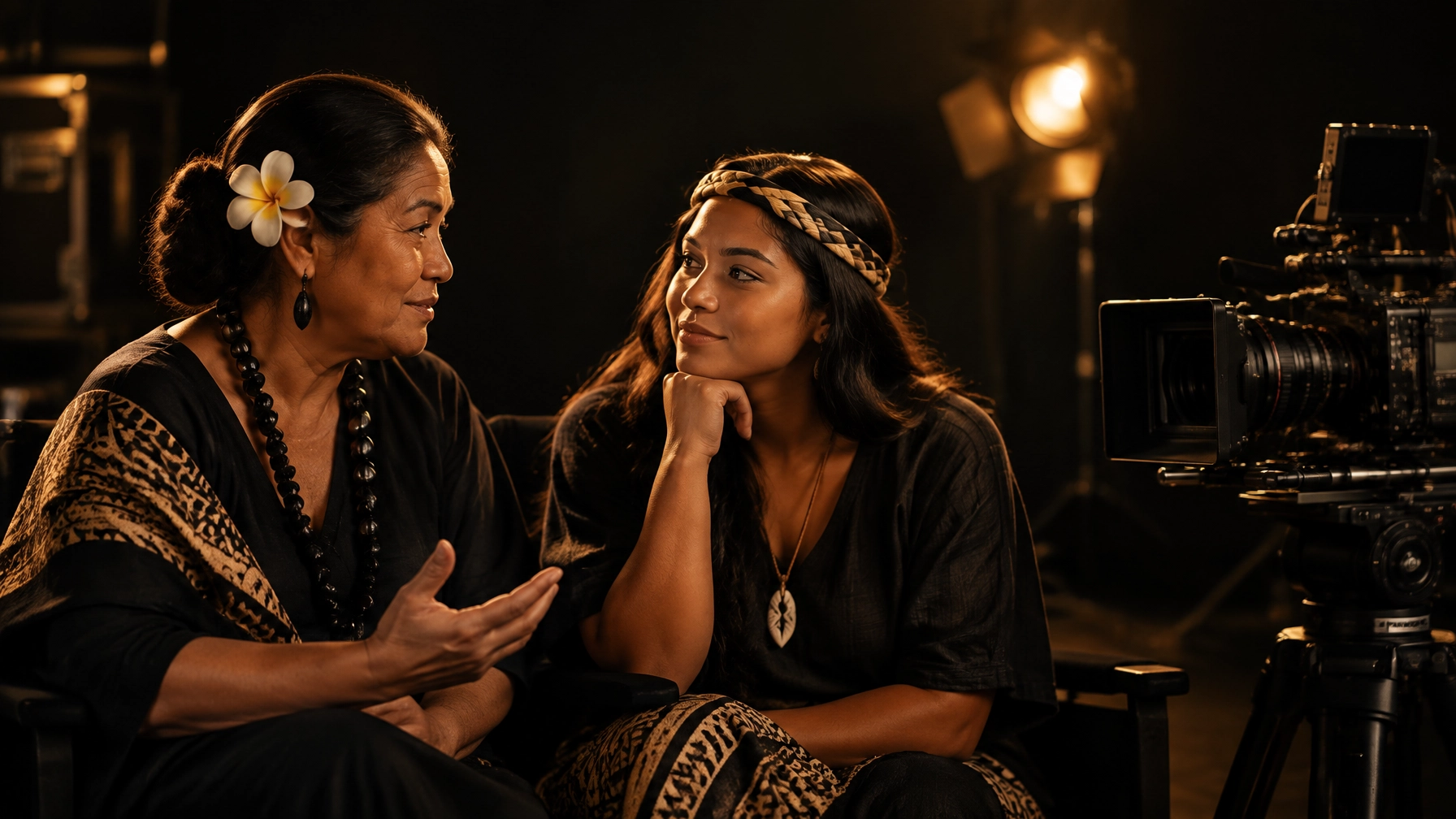 Polynesian creative collaborators working together on a film set